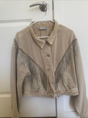 Sequence Fringe Tan Denim Jacket - Blue B